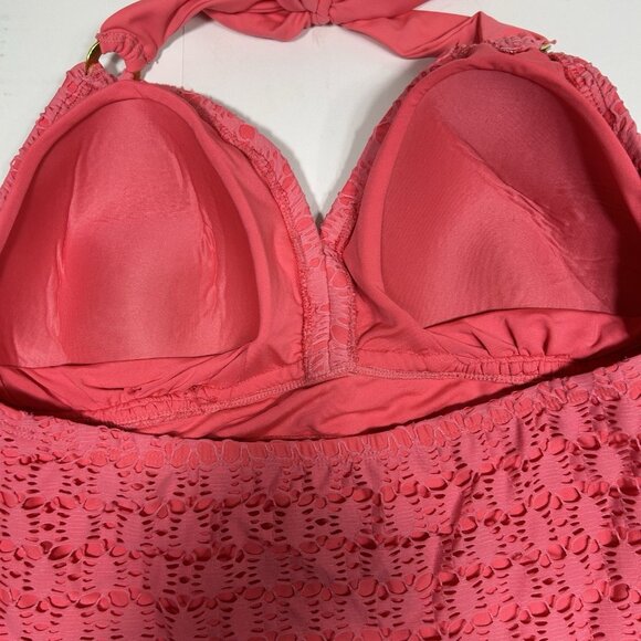 Catalina 2pc Pink Women Bathing Suit Tankini Set Halter Tie Neck Sz 2X 18W-20W - Picture 6 of 11